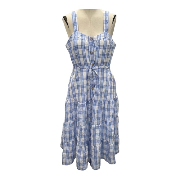 Lulu’s Idyllic Image Blue Plaid burton up mid dress with pockets M - Picture 4 of 12